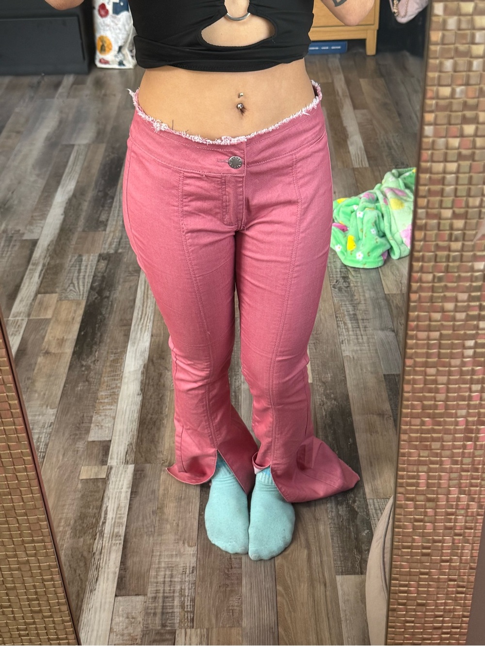 Pink women’s lowrise flare jeans Size